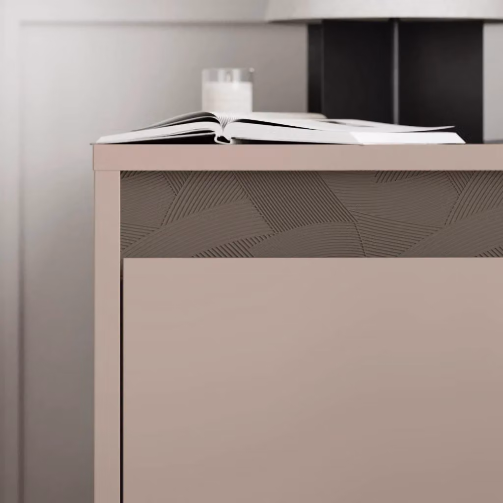 Comodino moderno Tezeta con cassetto in finitura opaca nei colori grigio, marrone e nero – 2