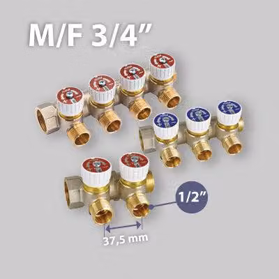 COLLETTORE LINEARE MASCHIO/FEMMINA 3/4" CON RUBINETTI MOD.227 ICMA 4 vie da 1/2"M