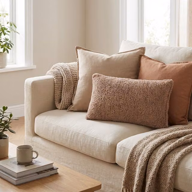 Cuscino arredo rettangolare in sherpa beige e marrone 30 x 50 cm