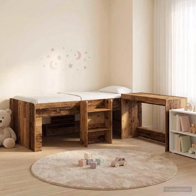 Letto alto per bambini con scrivania 2 pz Legno antico 3423460