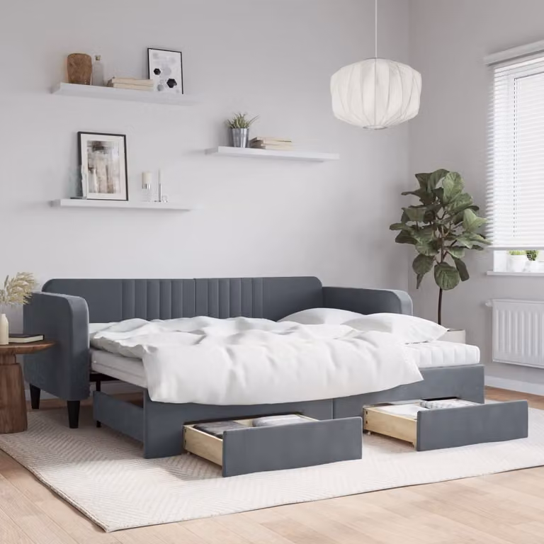 vidaXL Divano Letto con Cassetti in Velluto Grigio L/P/H: 223 x 90 x 100 cm