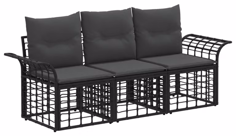 Set di divani da esterno 3 pcs Nero e Grigio scuro Poliestere