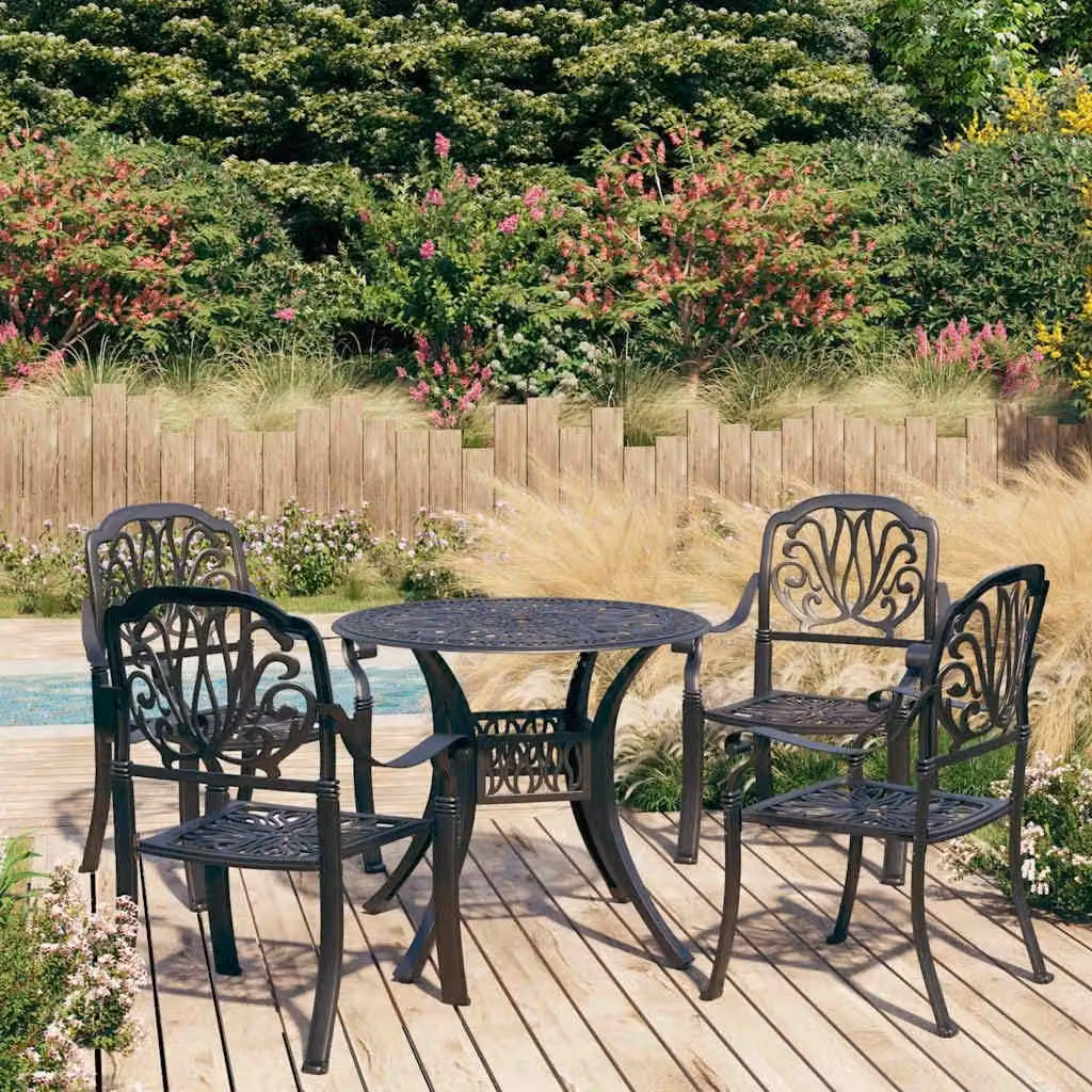 Set da bistrot in alluminio verniciato nero, composto da 5 pezzi, ideale per un tavolo da esterno per 4 persone