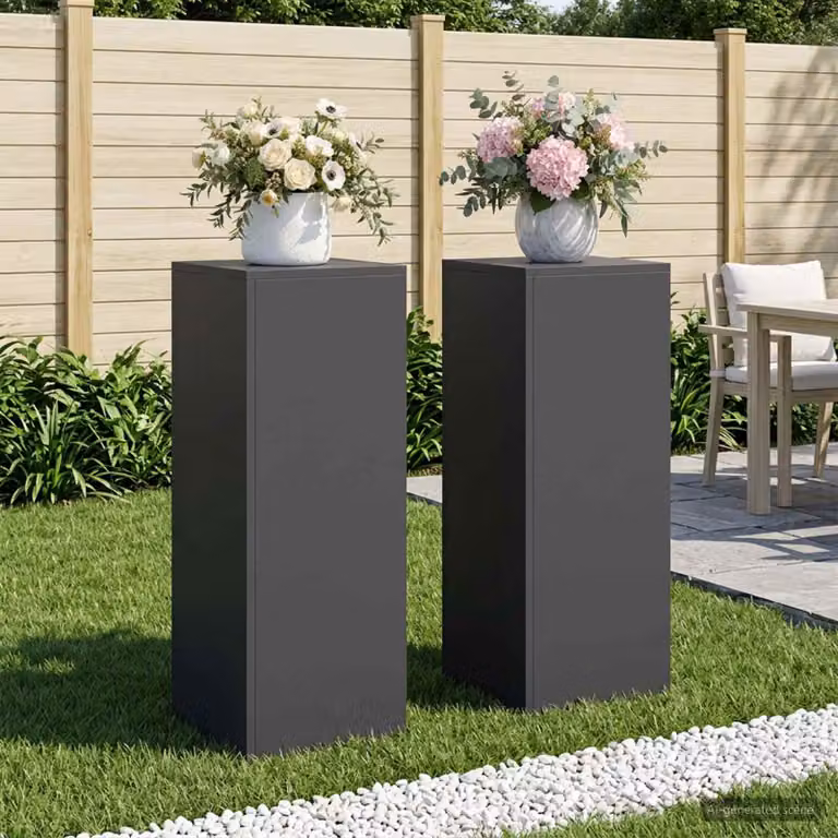 Set di 2 supporti per piante vidaXL in metallo nero opaco, L/P/H: 30 x 30 x 80 cm