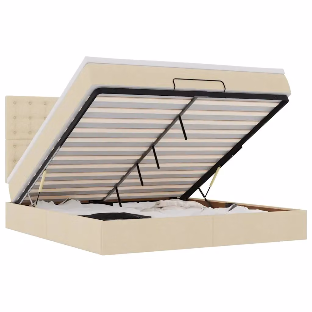 Letto con contenitore a sollevamento vidaXL in tessuto beige e bianco L: 160 cm, P: 200 cm, H: 128 cm – 2