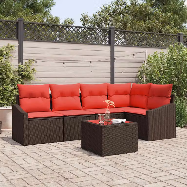 Set di divani da giardino vidaXL 6 pezzi in rattan marrone con struttura in acciaio e cuscini inclusi