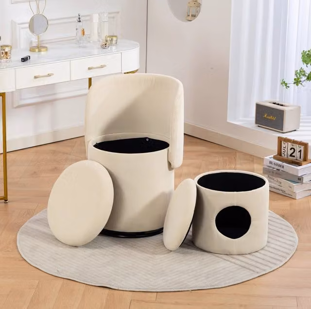 Sgabello imbottito girevole a 360° con contenitore integrato per camera da letto e sala da pranzo