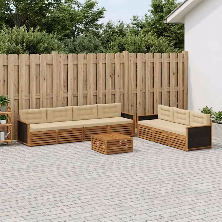 Set di divani da esterno vidaXL 8 pz in legno di acacia con cuscini beige e marrone