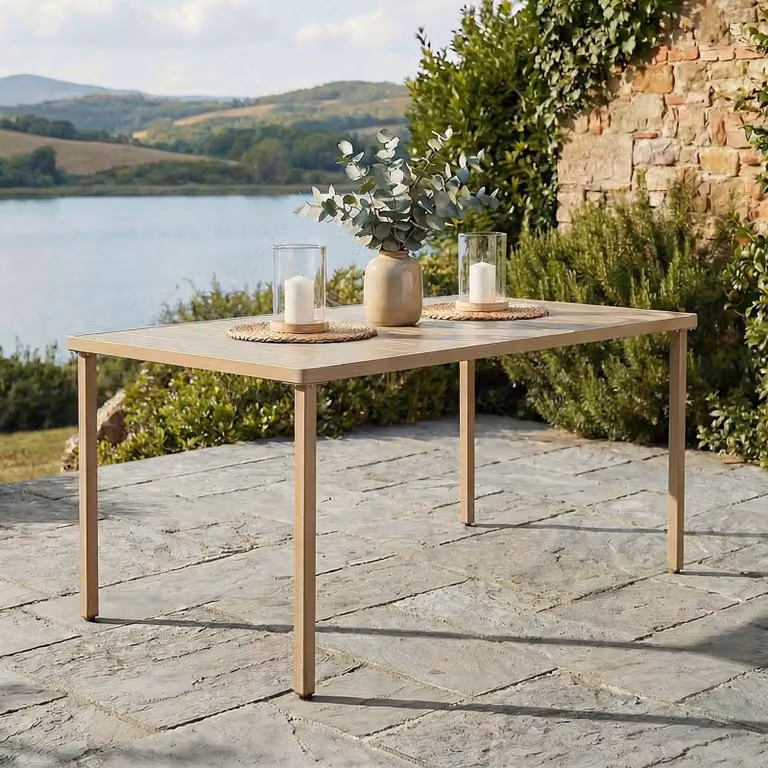 Tavolo da giardino AZALEA 140x80 cm, champagne - Tavolo da esterno resistente alle intemperie per giardino, balcone e terrazza, tavolo da terrazza per 6 persone, tavolo stabile e di facile manutenzione per esterni