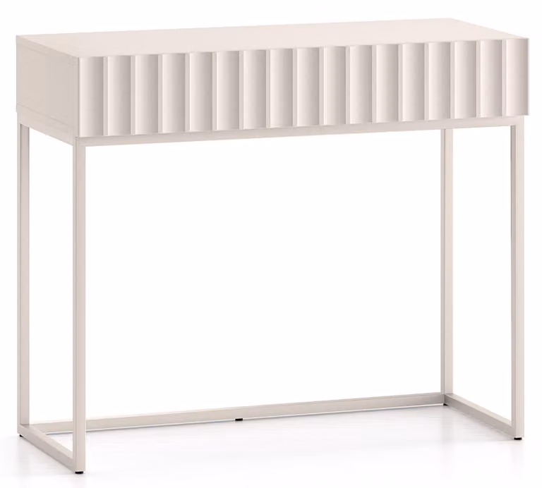 Comò da trucco, 91 cm, con sistema di apertura a pressione, frontali scanalati, color beige chiaro