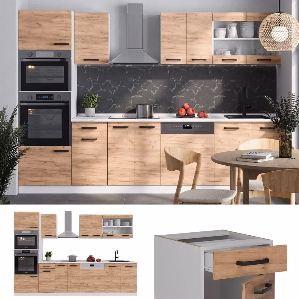 Cucina componibile moderna R-Line Vicco Rovere dorato e Bianco L: 300 cm, P: 60 cm, H: 206,8 cm – 2