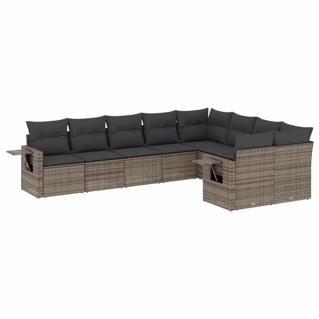 vidaXL Set Divano da Giardino a L 9 pz Grigio con Cuscini in Polyrattan e Acciaio Verniciato a Polvere – 2