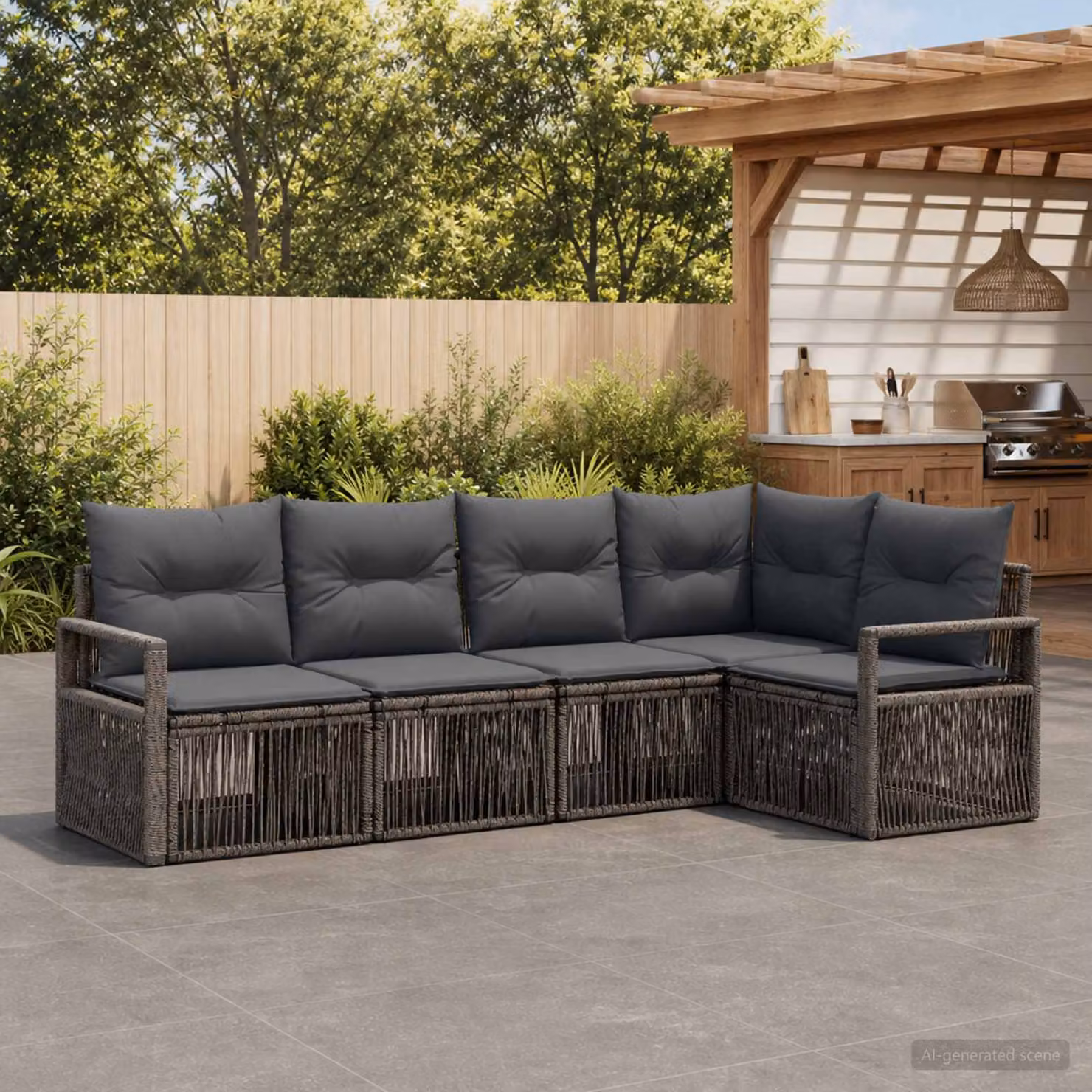 Set Divano da Giardino vidaXL a L in Polyrattan Grigio con Cuscini e Struttura in Acciaio