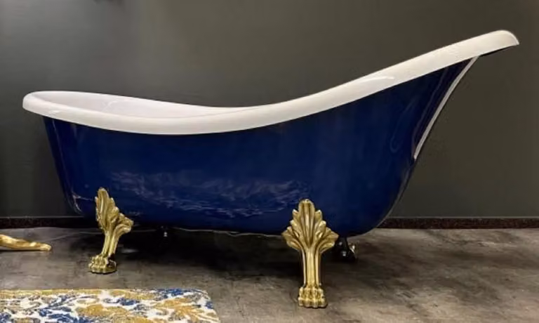 Casa Padrino vasca in stile liberty blu zaffiro / bianco / oro 174 x 83 x h. 81 cm - Vasca da bagno freestanding con piedi di leone - Mobili da bagno retrò