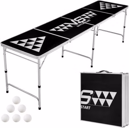 VEVOR Tavolo da Beer Pong Portatile 2,4 m Tavolo Pieghevole Rialzato, con Maniglia da Trasporto e 6 Palline da Pong, Altezza Regolabile, Leggero Portatile per Casa, Ufficio, Campeggio, Nero