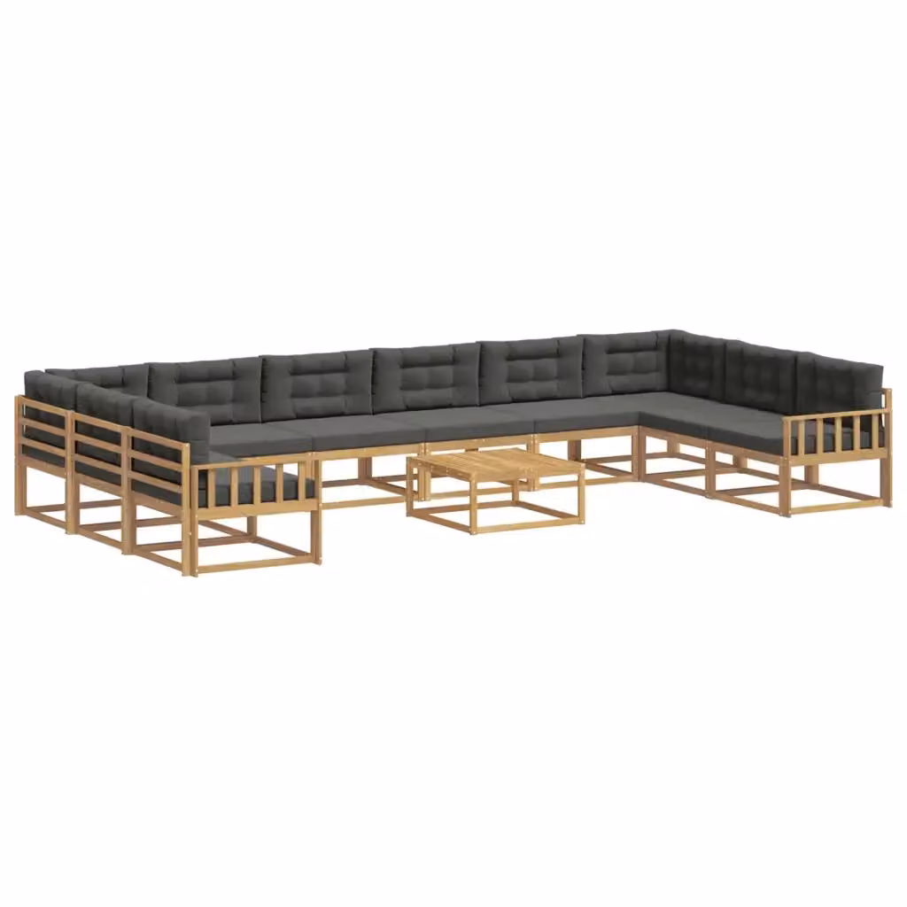 Set di divani da esterno a L vidaXL in legno di acacia con cuscini Bianco e Antracite – 2