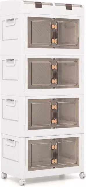 Set di 4 scatole di stoccaggio pieghevoli e impilabili con coperchio e ruote Design Mania, contenitori in plastica da 210L, Bianco