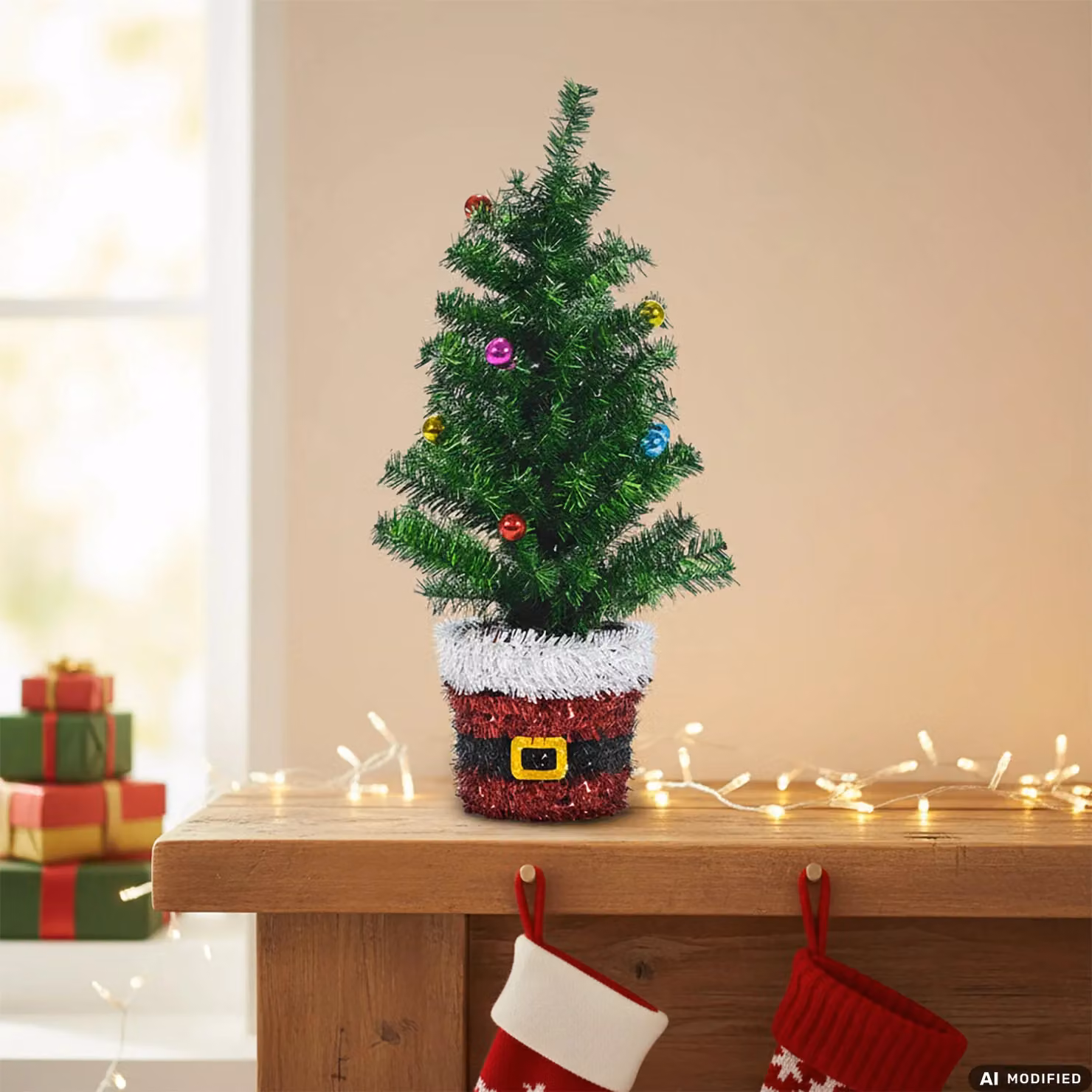Alberello Natalizio Artificiale VESTIAMO CASA con palline e vaso decorativo a tema Babbo Natale, Verde e Multicolore, Altezza: 45 cm – 2