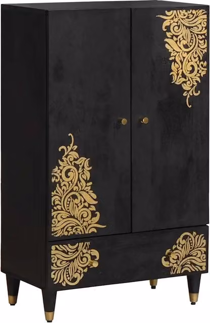 Credenza-Buffet-Armadio da cucina Nero 60 x 33 x 100 cm Legno di mango massello