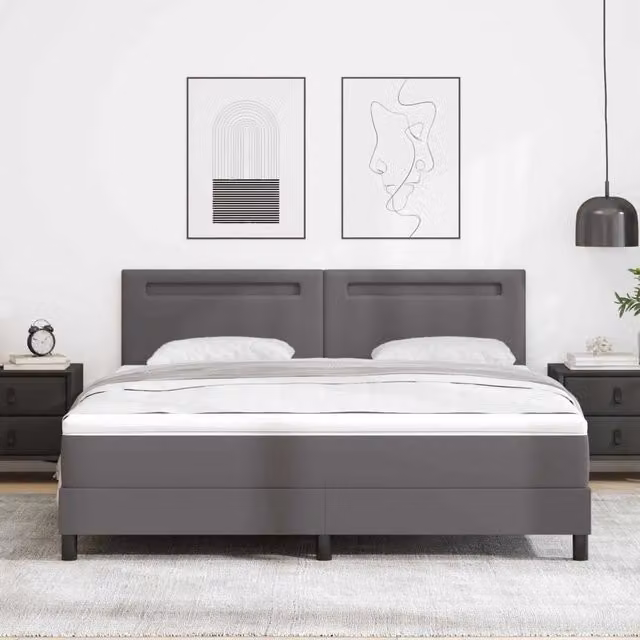 Letto matrimoniale con materasso a molle vidaXL in pelle sintetica grigia L/P: 180 x 200 cm