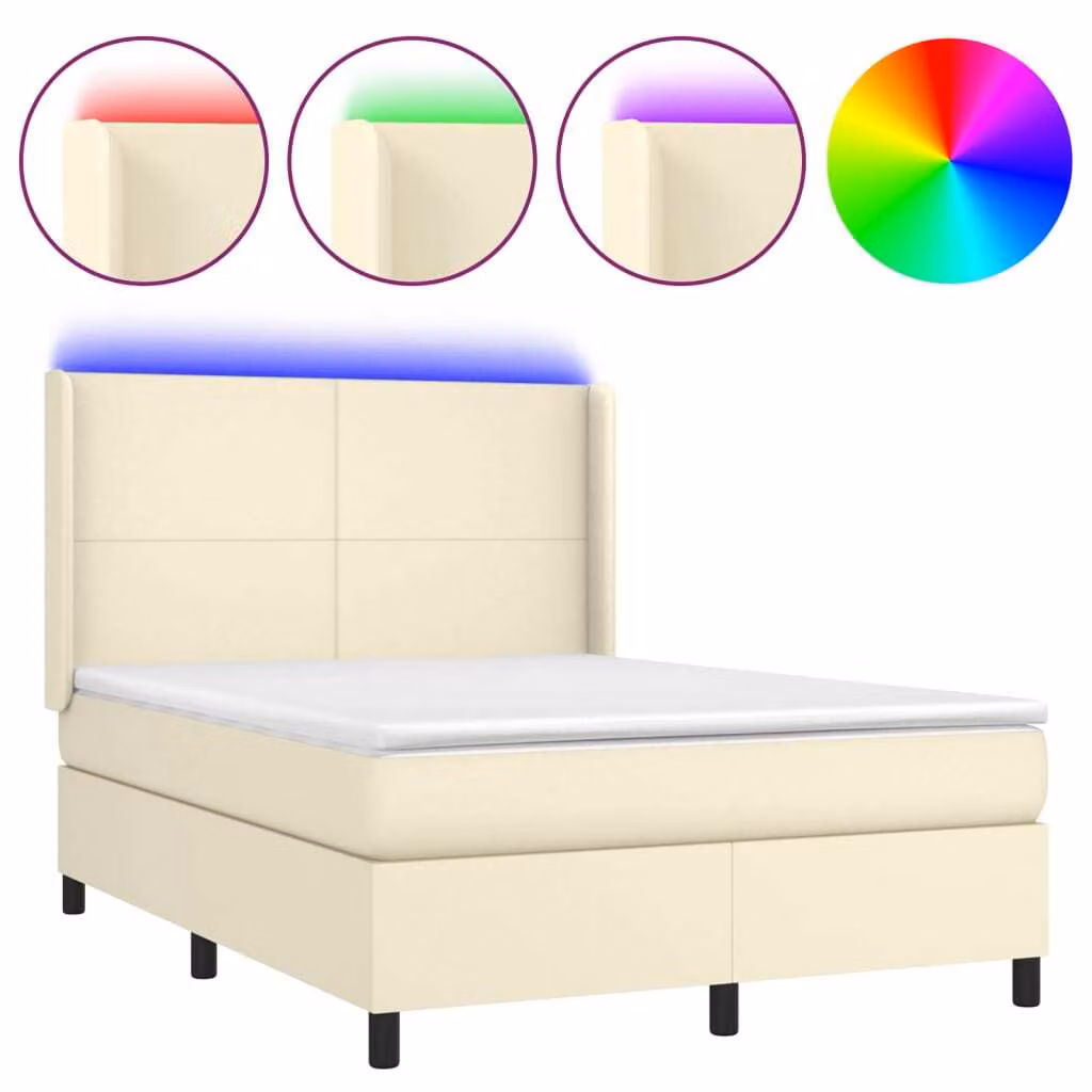 Giroletto a Molle con Materasso e LED Crema 140x190 cm