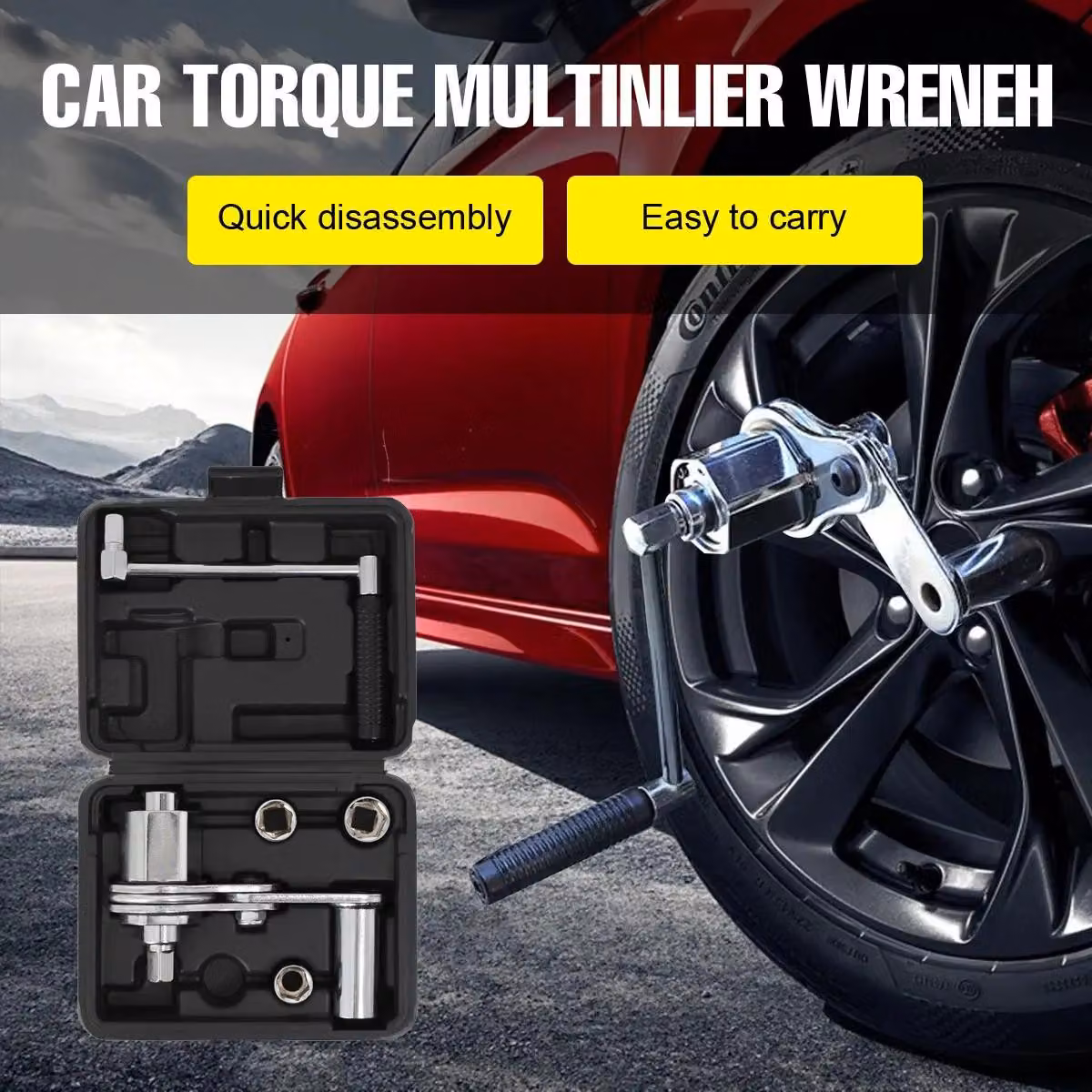 Moltiplicatore di coppia per ruote automobilistiche - Chiave manuale per bulloni ruota - Acciaio - Inserimenti da 17/19/21 mm - Per il montaggio e lo smontaggio di pneumatici e cerchi