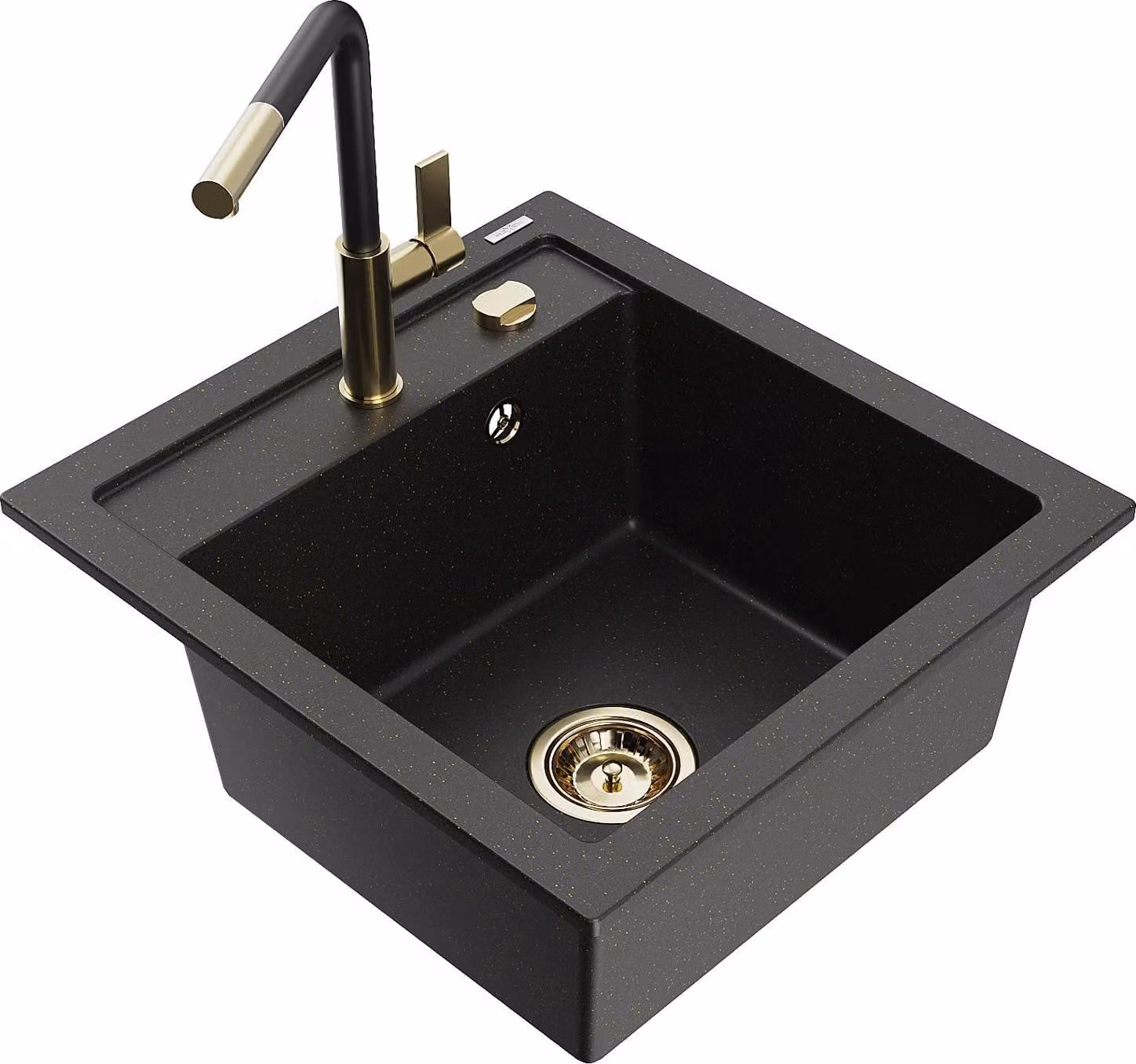 Mexen Vito lavello in granito 1-vasca con miscelatore da cucina Flora, nero/oro metallizzato - 6503-75-670401-57-G