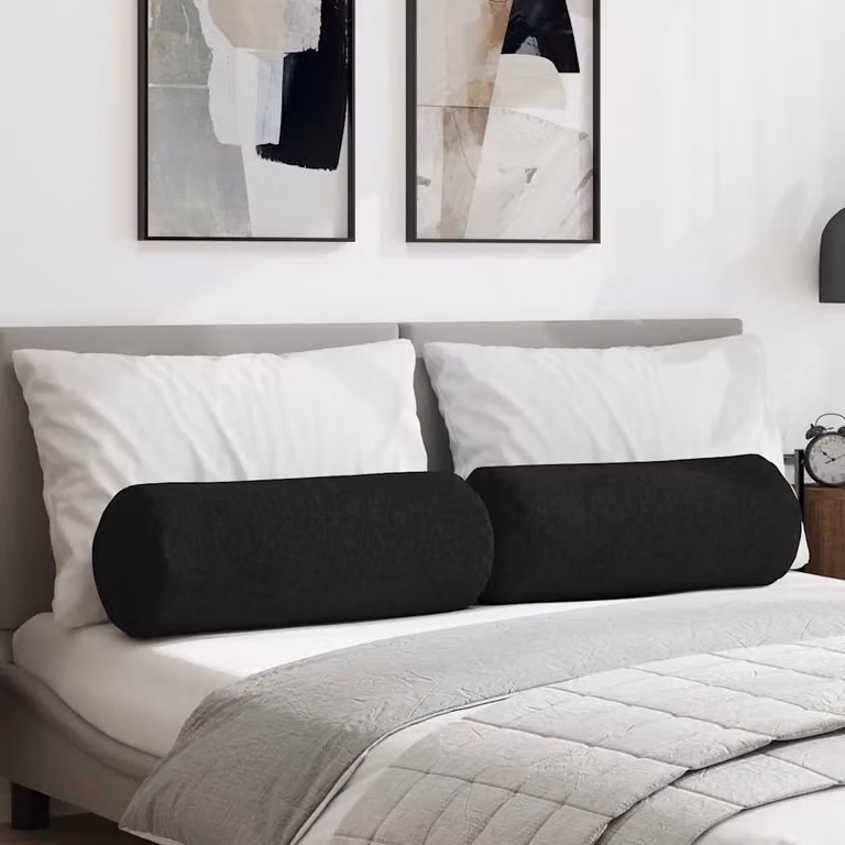 Set di 2 cuscini a rullo vidaXL in tessuto nero, lavabili e rimovibili, Ø 25 x 70 cm