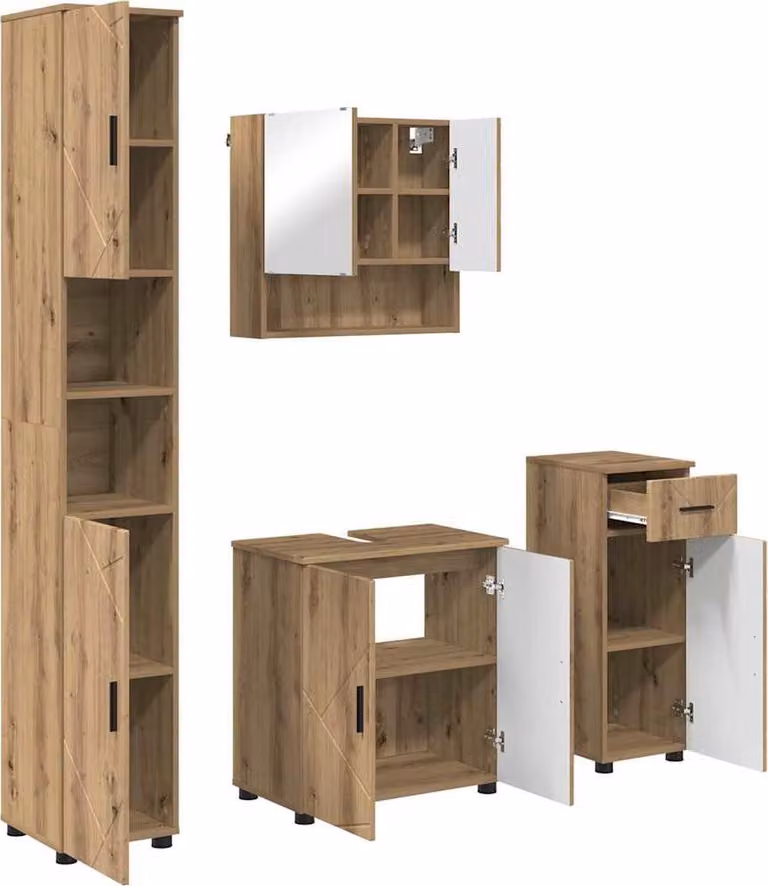 SYFAX™ Set di mobili per il bagno con porta 4 pcs Rovere artigianale