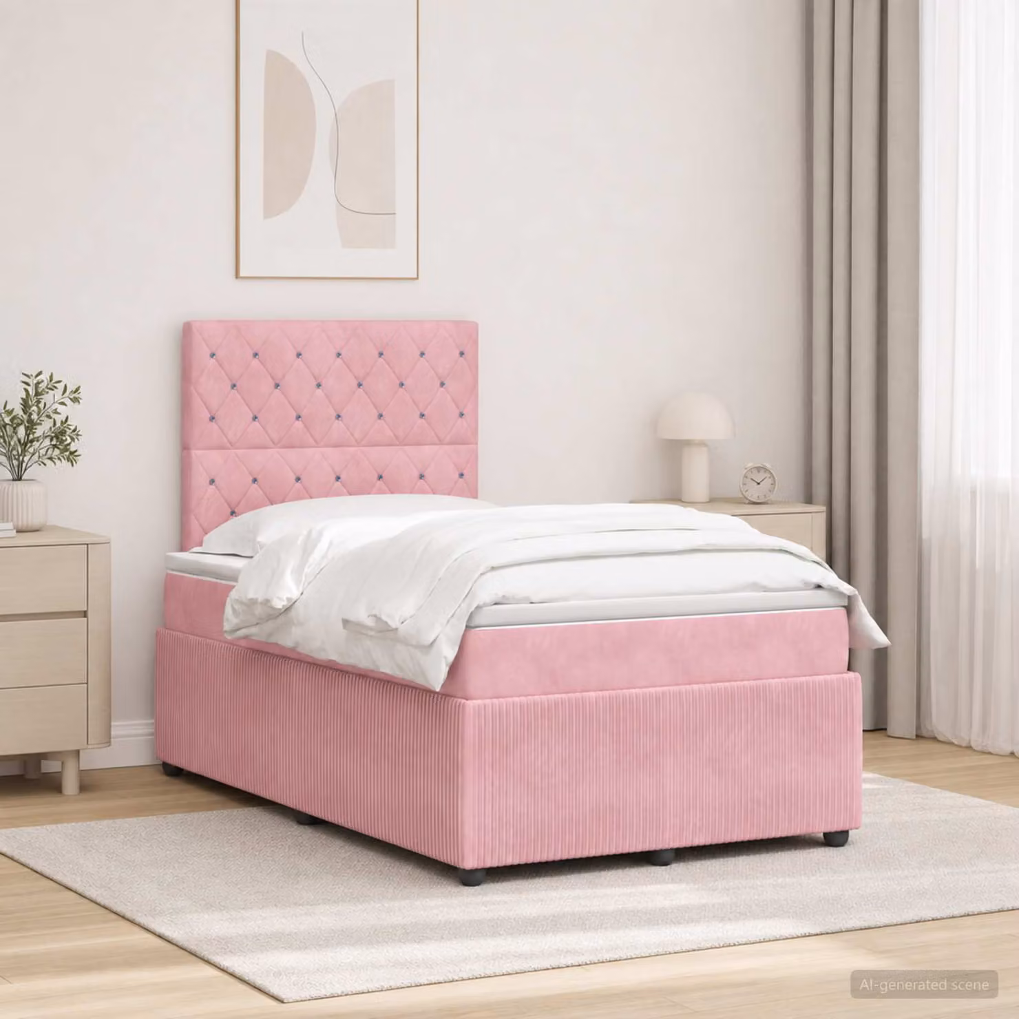 Letto Box Spring vidaXL in Velluto Rosa con Materasso Ibrido e Illuminazione LED, L/P: 120 x 200 cm