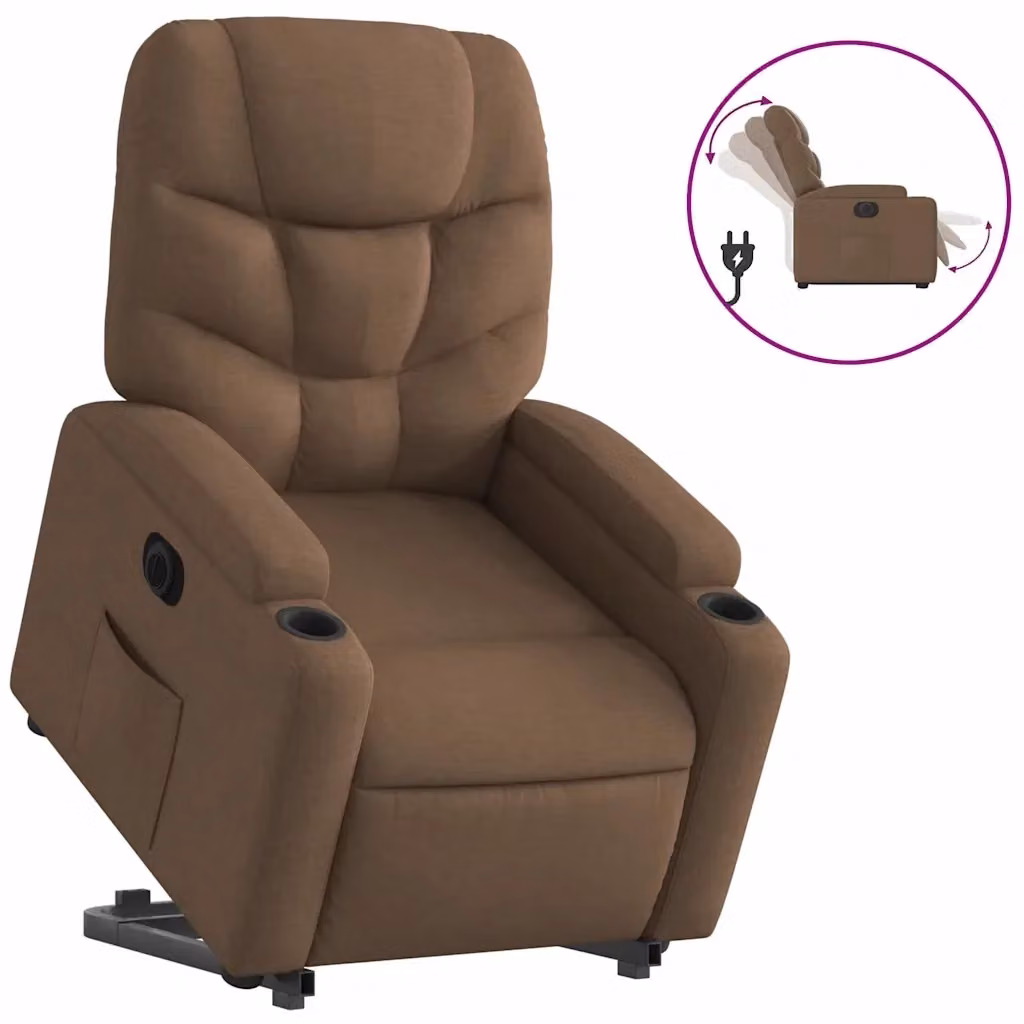 vidaXL Poltrona Alzapersona Reclinabile Elettrica in Tessuto Marrone con Supporto per Senior – 2
