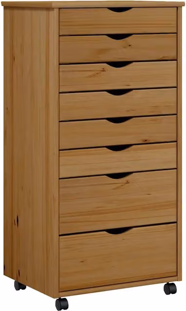 Armadio con rotelle e cassetti 53 x 39 x 103 cm design rustico accogliente ufficio in legno di pino marrone miele 02_0047165