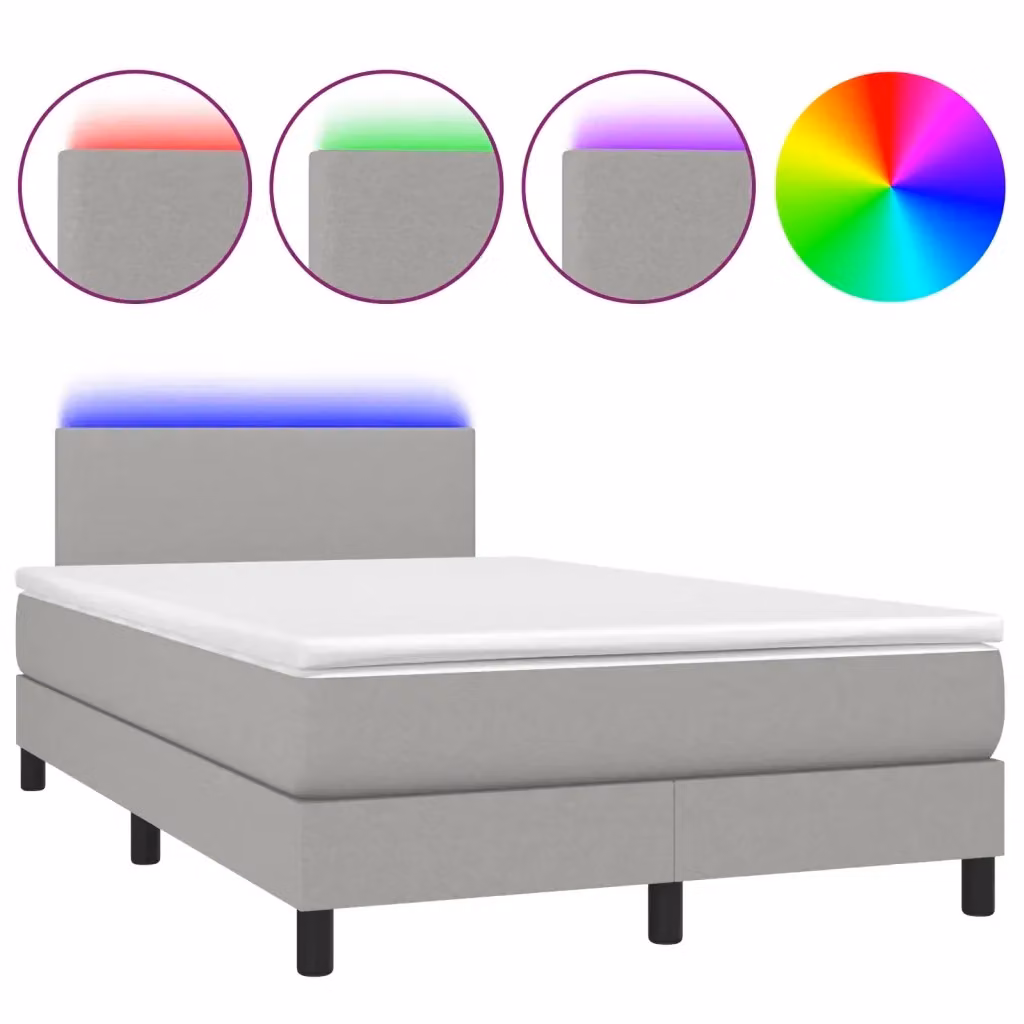 Letto a molle con materasso e illuminazione LED vidaXL in tessuto grigio e bianco L/P/H: 120 x 200 x 203 cm – 2