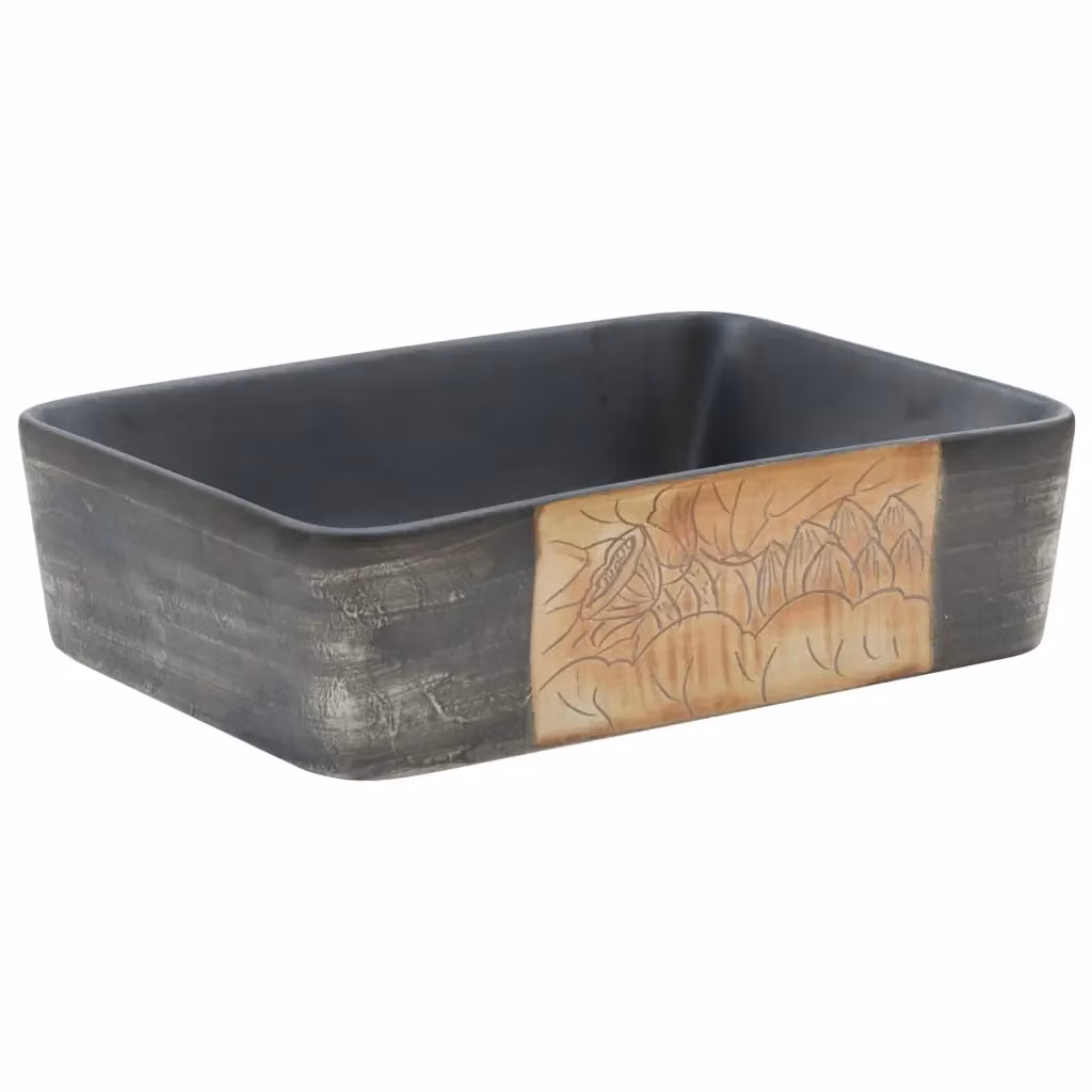 Lavabo da appoggio rettangolare vidaXL in ceramica multicolore nero e marrone L: 46 cm, P: 35,5 cm, H: 13 cm – 2
