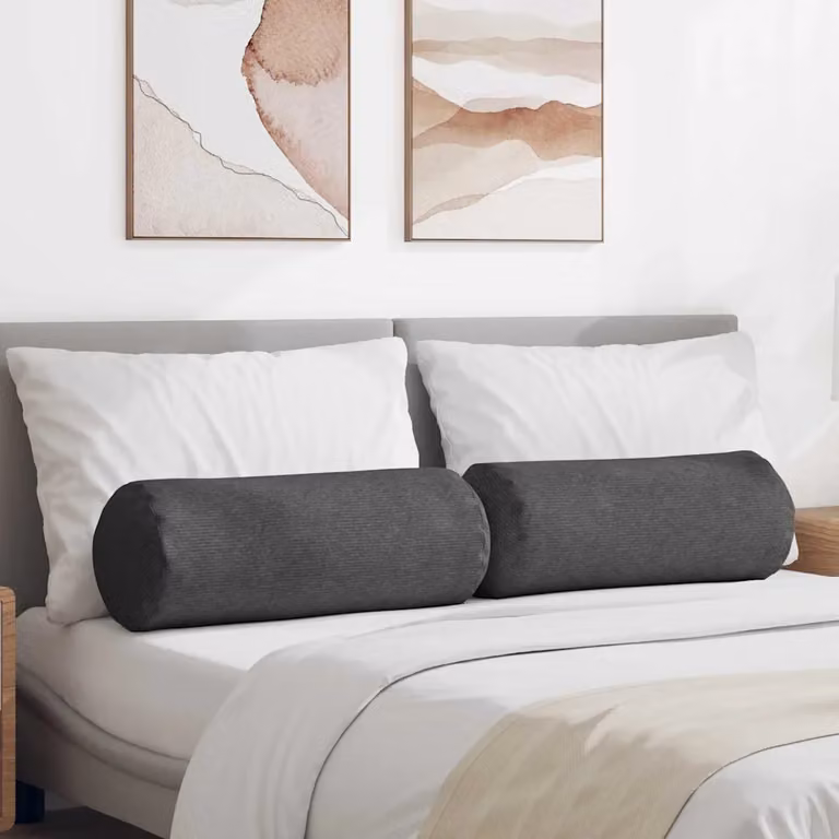 Set di 2 cuscini a rullo vidaXL in velluto a coste grigio, Ø 25 x 70 cm