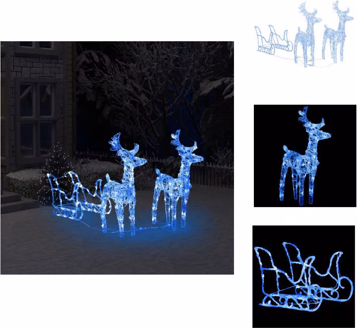 vidaXL Renna e slitta Decorazione natalizia 160 LED 130 cm acrilico - Illuminazione natalizia