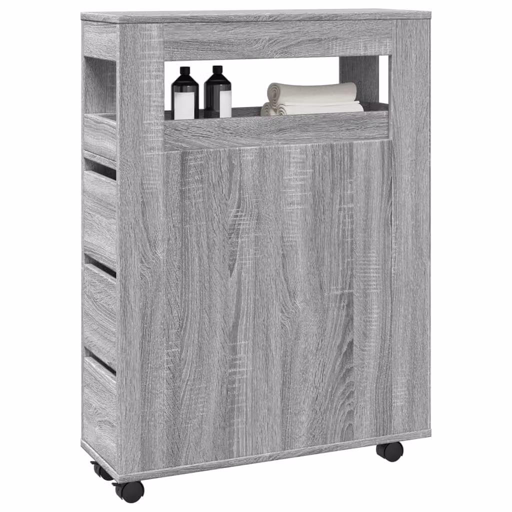 Mobile da bagno stretto con ruote vidaXL in legno e MDF Grigio Sonoma