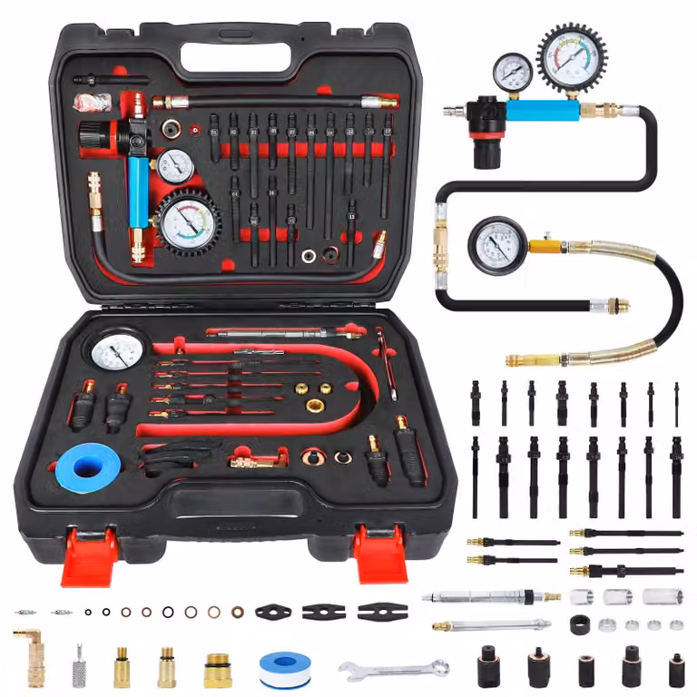 Kit per test di compressione, composto da 46 pezzi, per motori a benzina e diesel