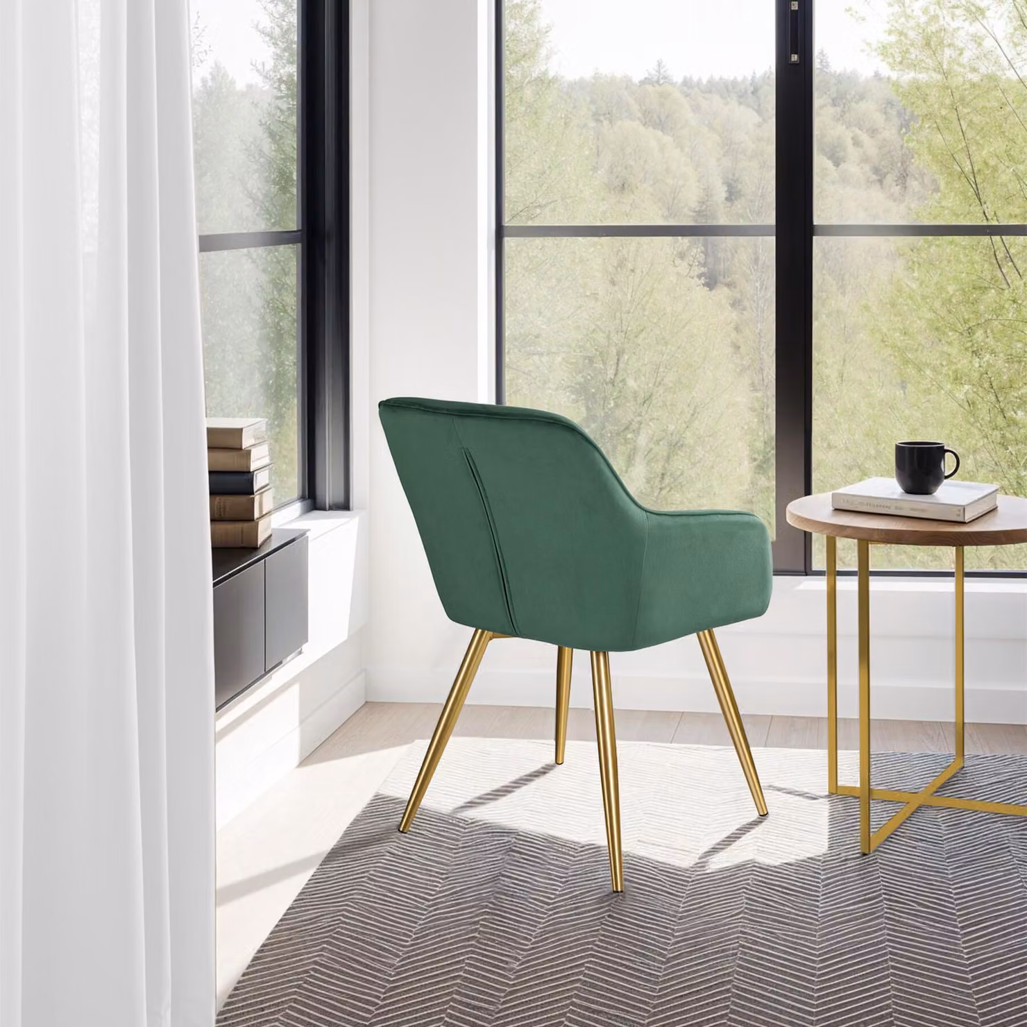 Sedia Marilyn tectake in velluto verde scuro e oro per soggiorno e sala da pranzo – 2