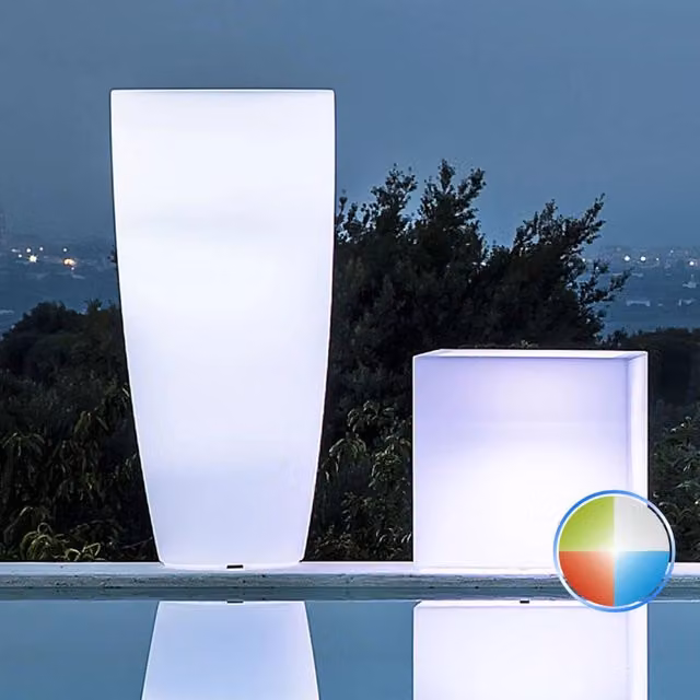 Vaso Agave Tondo TEKCNOPLAST con LED Multicolor e Batteria Ricaricabile, H 90 cm, Ø 40 cm