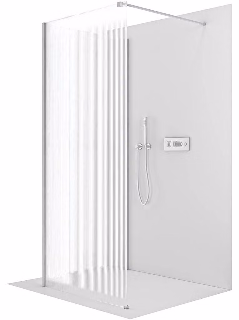 CERANO - Box doccia Walk-in Onyx Corner Cube L/P - 8 mm - montante angolare - cromo, vetro rigato - 150x80x200 cm