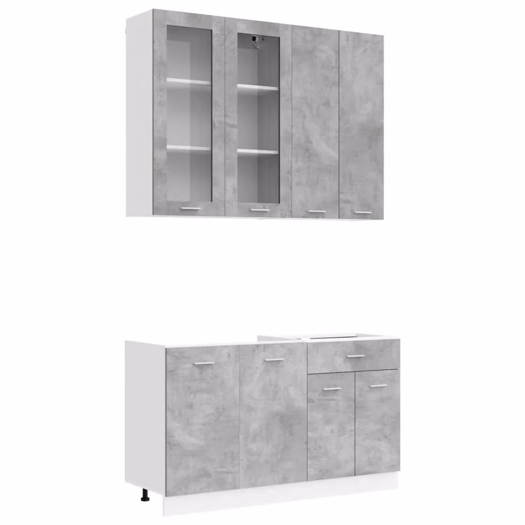 Unità cucina moderna vidaXL in 4 pezzi grigio con ante in vetro e MDF – 2