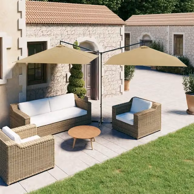 Ombrellone Doppio Cantilever Videx con Palo in Acciaio e Copertura in Poliestere Beige L: 600 cm, P: 300 cm, H: 260 cm