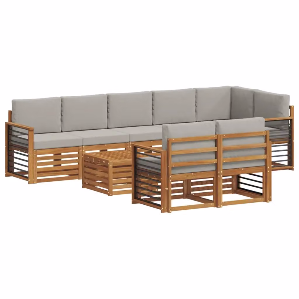 Set di divani da esterno a L vidaXL in legno di acacia con cuscini e tavolino da caffè, Grigio – 2