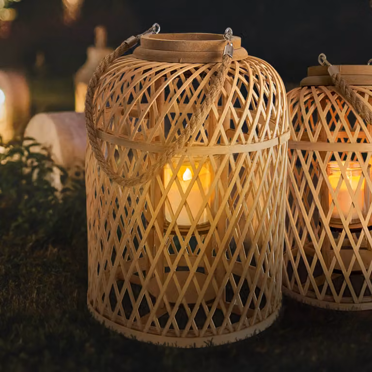 Näve Lampada solare Korb, Legno chiaro, bambù, Lampada solare