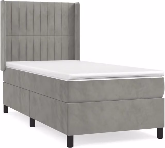 Letto singolo | Letto per adulti | Giroletto a Molle con Materasso Grigio Chiaro 80x200 cm Velluto