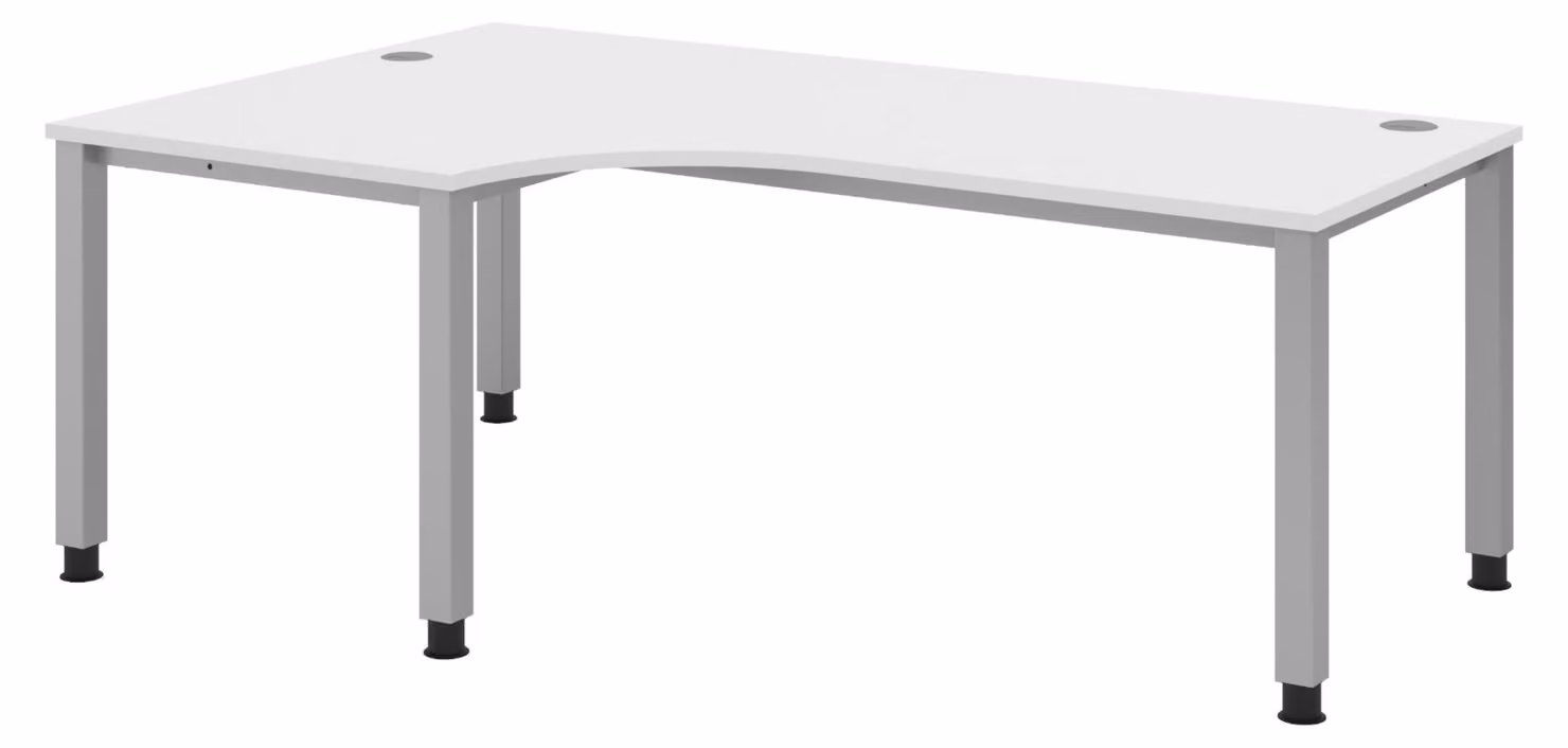 Scrivania bümö Serie Q - Finitura: bianco, struttura: argento, dimensioni: scrivania angolare 200 x 120 cm