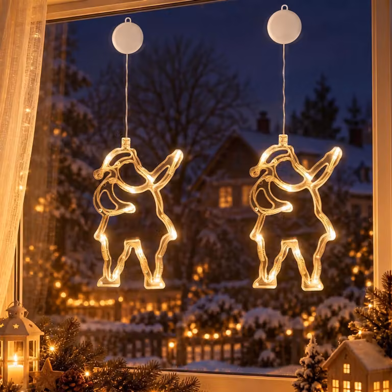 2-pack LED finestra catena luminosa con gancio di aspirazione a batteria decorazione di Natale festa decorazione, Padre Natale