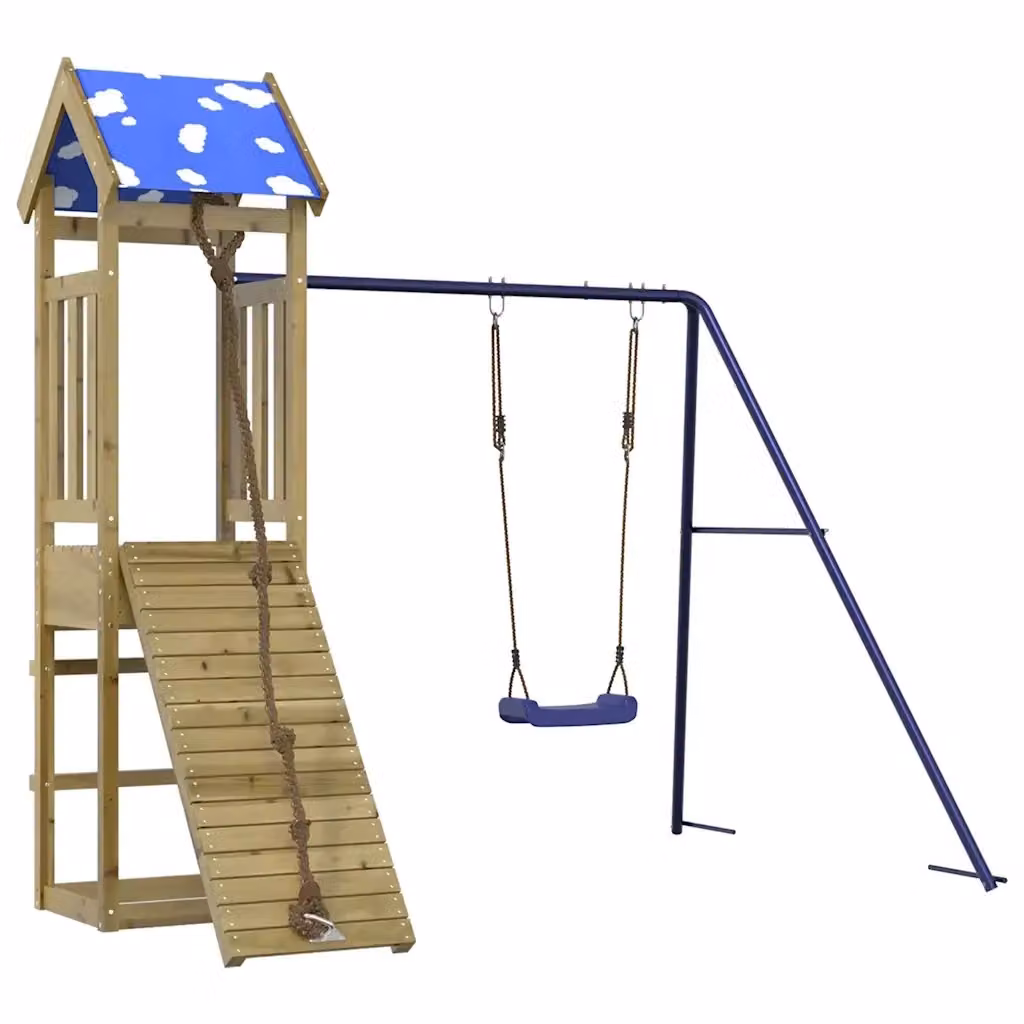 vidaXL Set da Gioco da Esterno in Legno di Pino con Sabbiera e Altalena, Colore Blu e Marrone – 2