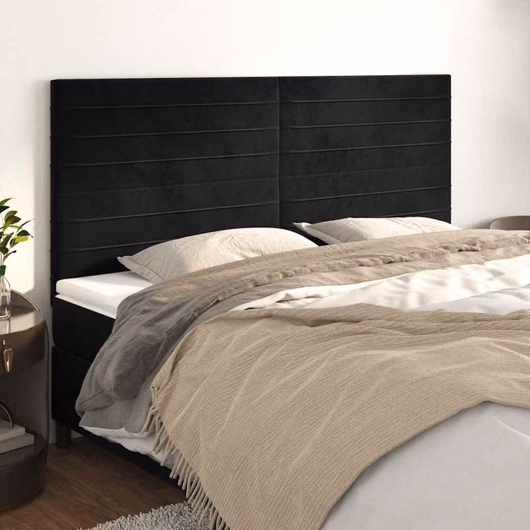 Testiera per letto vidaXL in velluto nero con pannello imbottito, L: 180 cm, H: 118-128 cm, P: 5 cm